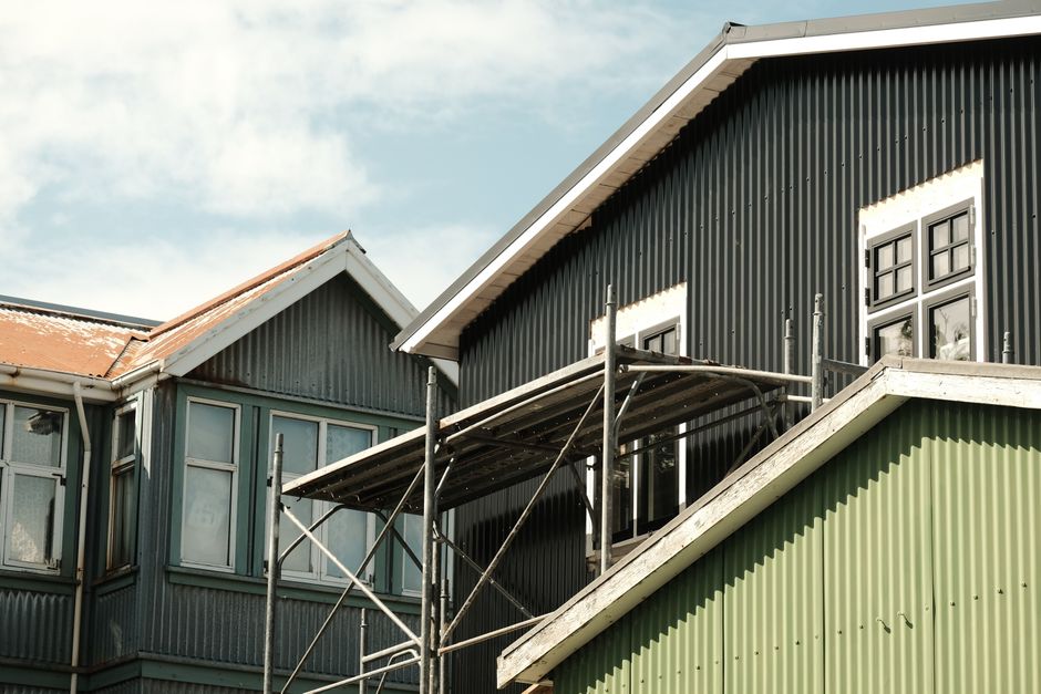 Colorful Scandinavian houses with metal roof in Iceland